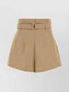 Prada Pleated Poplin Shorts Belt Loops In Nude