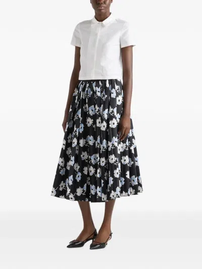 Prada Pleated Poplin Skirt In Black