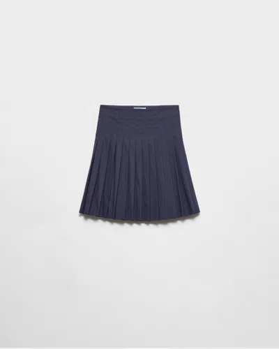 Prada Pleated Poplin Skirt In Blue