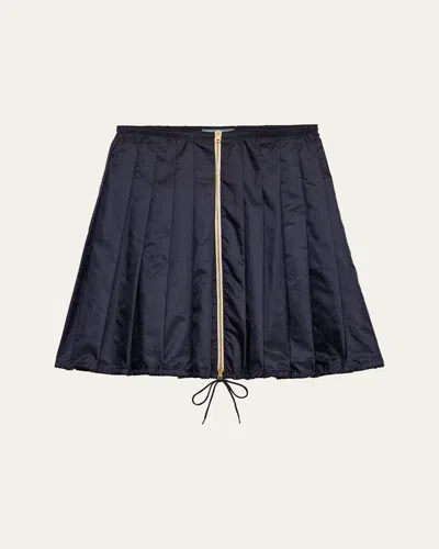 Prada Womens Blue Re Nylon Zip-up Pleated Woven Mini Skirt
