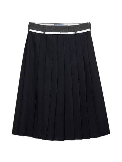 Prada Pleated Rush Stitch Midi Skirt In Black