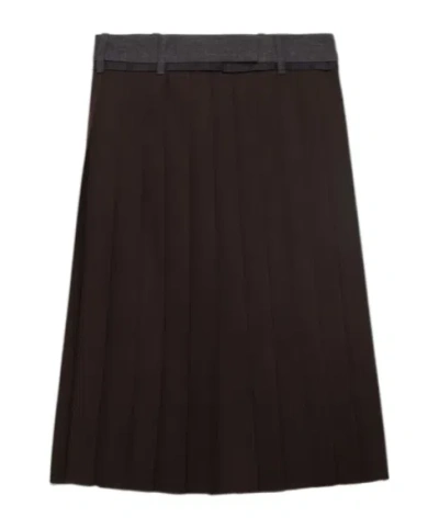 Prada Pleated Rush Stitch Midi Skirt In Black