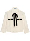 Prada Pleated Bow Cropped Blouse In Neutrals