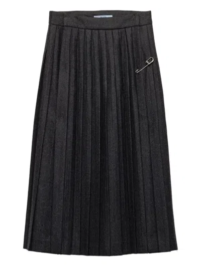 PRADA PLEATED SAFETY-PIN MIDI SKIRT
