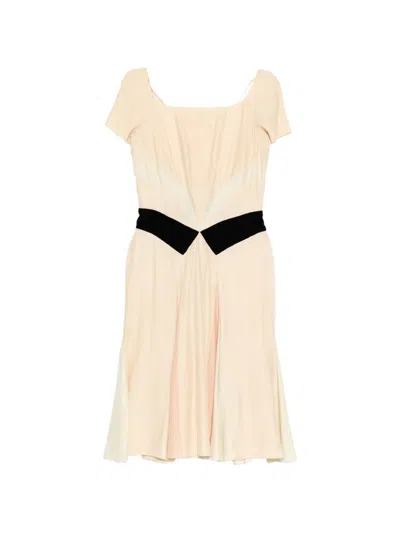Pre-owned Prada Pleated Silk Dress In Neutral