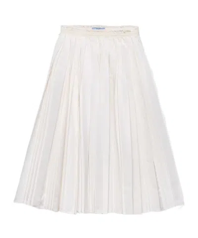Prada Pleated Silk Faille Skirt In White