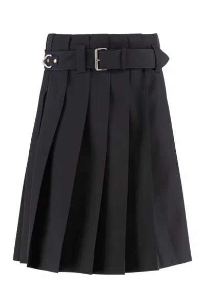 Prada Gabardine Pleated Midi Skirt In F0002 Nero