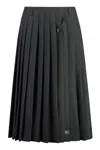 Prada Pleated Brooch Midi Skirt In Grey