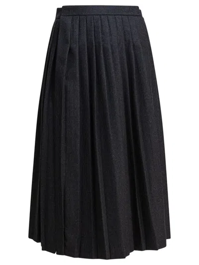 Prada Pleated Skirt In Wool In Gray