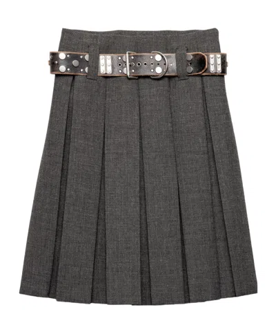 Prada Pleated Skirt In Limestone Ash