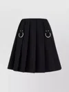 Prada Pleated Miniskirt In Gabardine With Metal Rings In Black