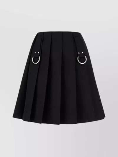 Prada Pleated Skirt With Metal Ring Detail In Black