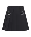 Prada Flared Pleated Skirt With Front Rings And Classic Finish In Blue