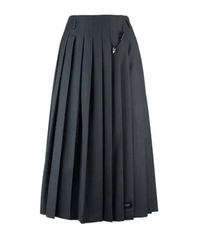 PRADA PLEATED BROOCH MIDI SKIRT