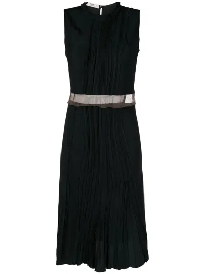 Pre-owned Prada Pleated Sleeveless Silk Dress In Black
