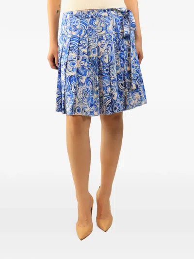 Pre-owned Prada Pleated Tile-print Mini Skirt In Blue