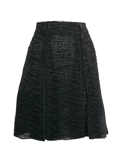 Pre-owned Prada Pleated Tweed Mini Skirt In Black