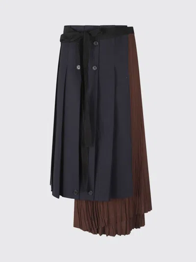 Prada Pleated Virgin Wool And Viscose Midi Skirt In Blue