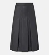 Prada Pleated Virgin Wool Flannel Midi Skirt In Gray