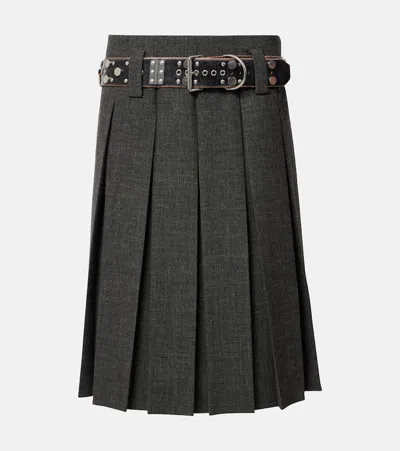 Prada Pleated Virgin Wool Midi Skirt In Grey