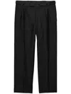 Prada Mens Black Triangle-logo Wide-leg Cotton Utility Trousers In Black