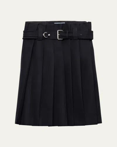 PRADA PLEATED WOOL BELTED SKIRT