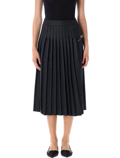 Prada Pleated Wool Flannel Skirt In Gray