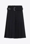 Prada Gabardine Pleated Midi Skirt In Blue