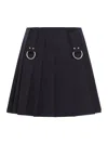 Prada Flared Pleated Skirt With Front Rings And Classic Finish In Blue