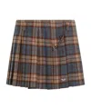Prada Pleated Plaid Wool Miniskirt In Brown