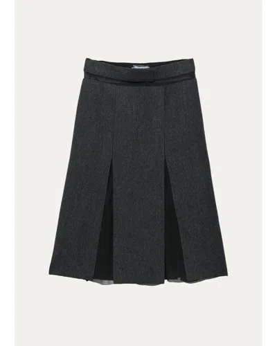 Prada Pleated Wool-silk Midi Skirt In Gray