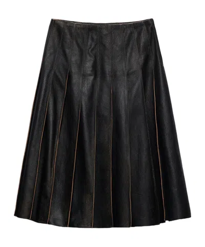 Prada Pleated Zipper Skirt In Black
