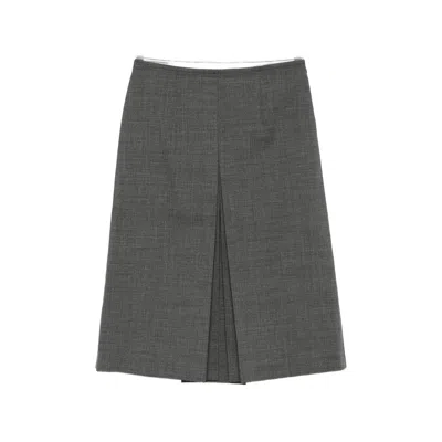 Prada Pleated-detail Triangle-logo Skirt In Gray