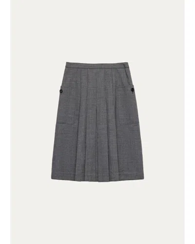 Prada Pleated-front Wool A-line Skirt In Gray