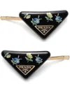 Prada Floral-print Hair Barrettes (set Of Two) In Schwarz