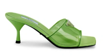 Pre-owned Prada Plexiglas Green Pvc Patent Leather Backless Sandal Mule Heel Pump 36.5