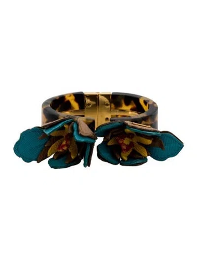 Pre-owned Prada Plexiglass & Saffiano Leather Flower Cuff Bracelet, 6.75" In Multi