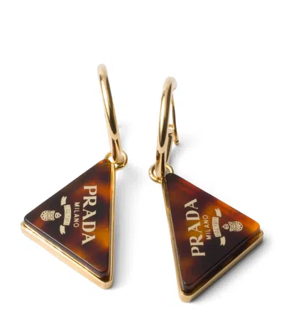 Prada Plexiglass Triangle Logo Hoop Earrings In Multi