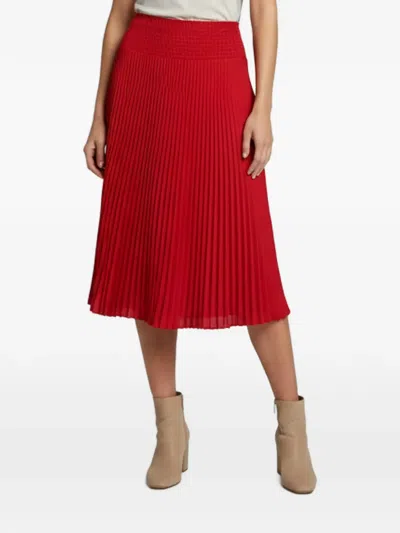 Pre-owned Prada Plissé Smocked-waist Midi Skirt In Red