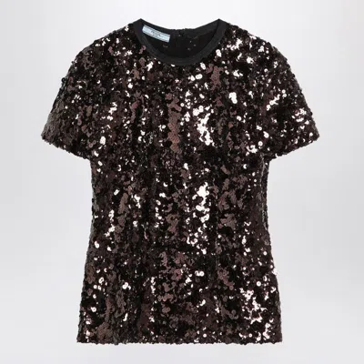 Prada Plum-coloured Sequin Sweater In Brown