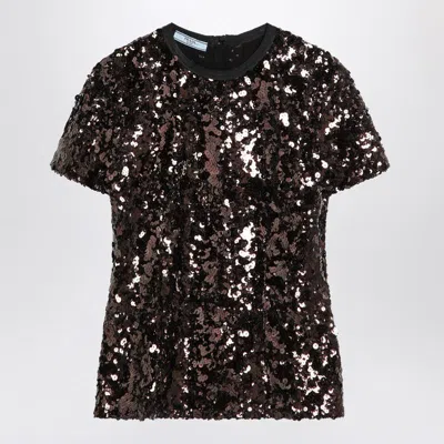 PRADA PRADA PLUM-COLOURED SEQUIN SWEATER