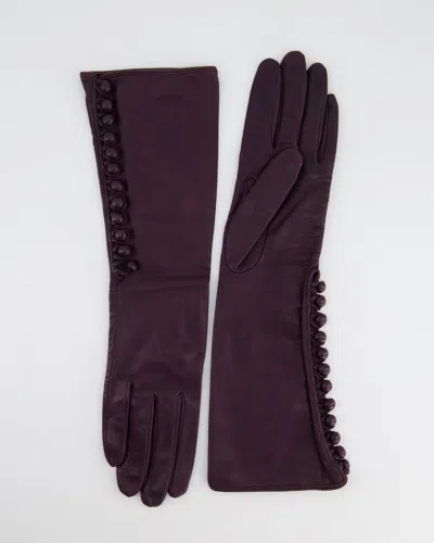 Prada Plum Long Gloves In Lambskin Leather And Buttons Detail In Black