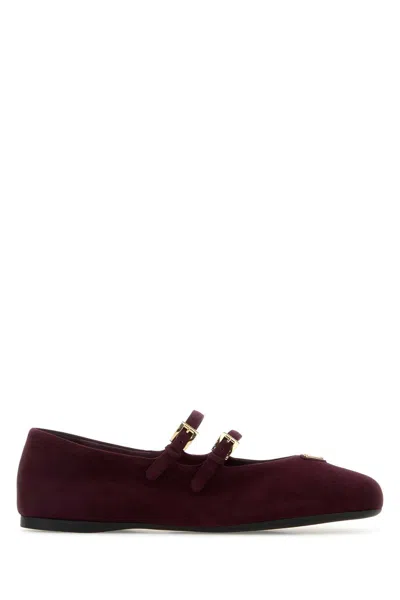 PRADA PRADA PLUM SUEDE BALLERINAS