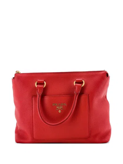 Pre-owned Prada Pocket Convertible Zip Vitello Daino Medium Satchel In Red