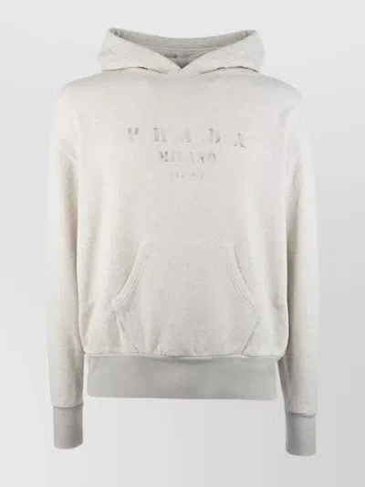 Prada Pocket Hooded Ribbed Sweater In Gray