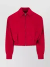 Prada Pocketed Collar Cropped Ribbed Jacket In Red