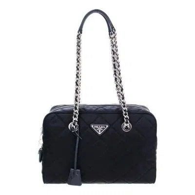 Prada Pocono Nylon Quilted Chain Shoulder Bag 'black' In Pink