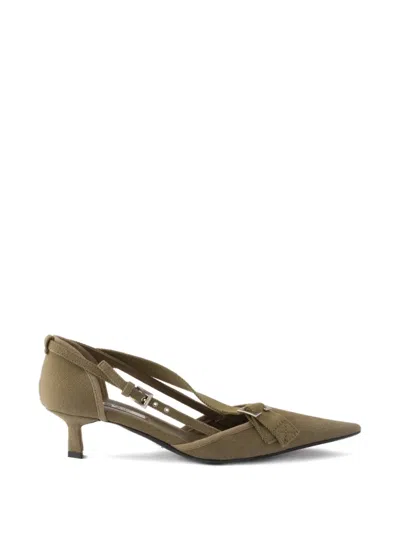 Prada Point-toe Canvas Heeled Pumps In Green