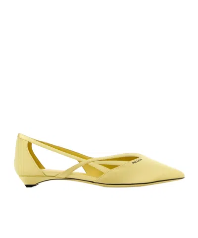 Prada Pointed Ballet Shoes In Yellow