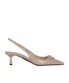 Prada Leather Kitten Heel Pumps With Pointed Toe In Brown